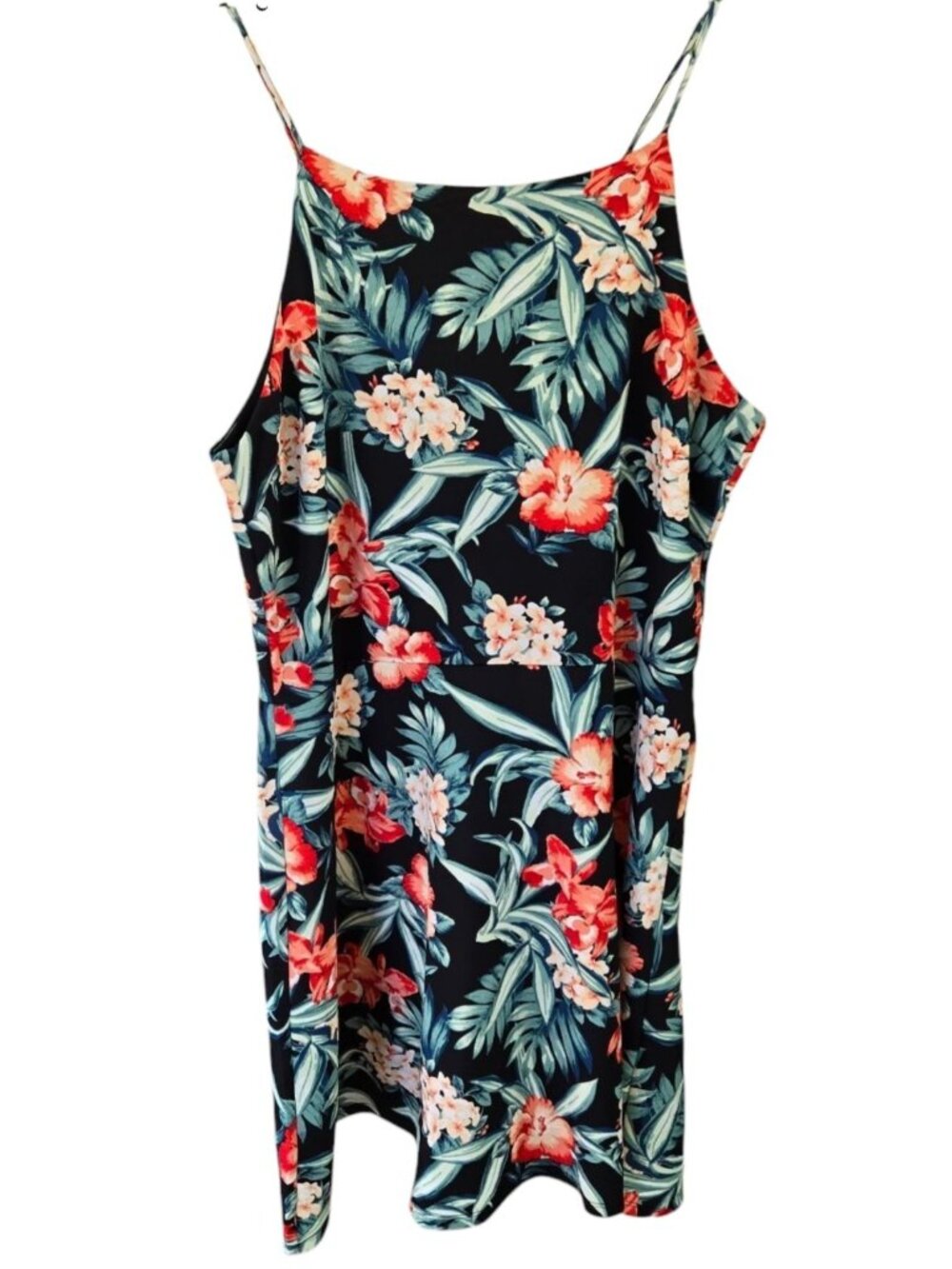Derek Heart Spaghetti Strap Sundress Women's XL Black Floral Keyhole Back NWT